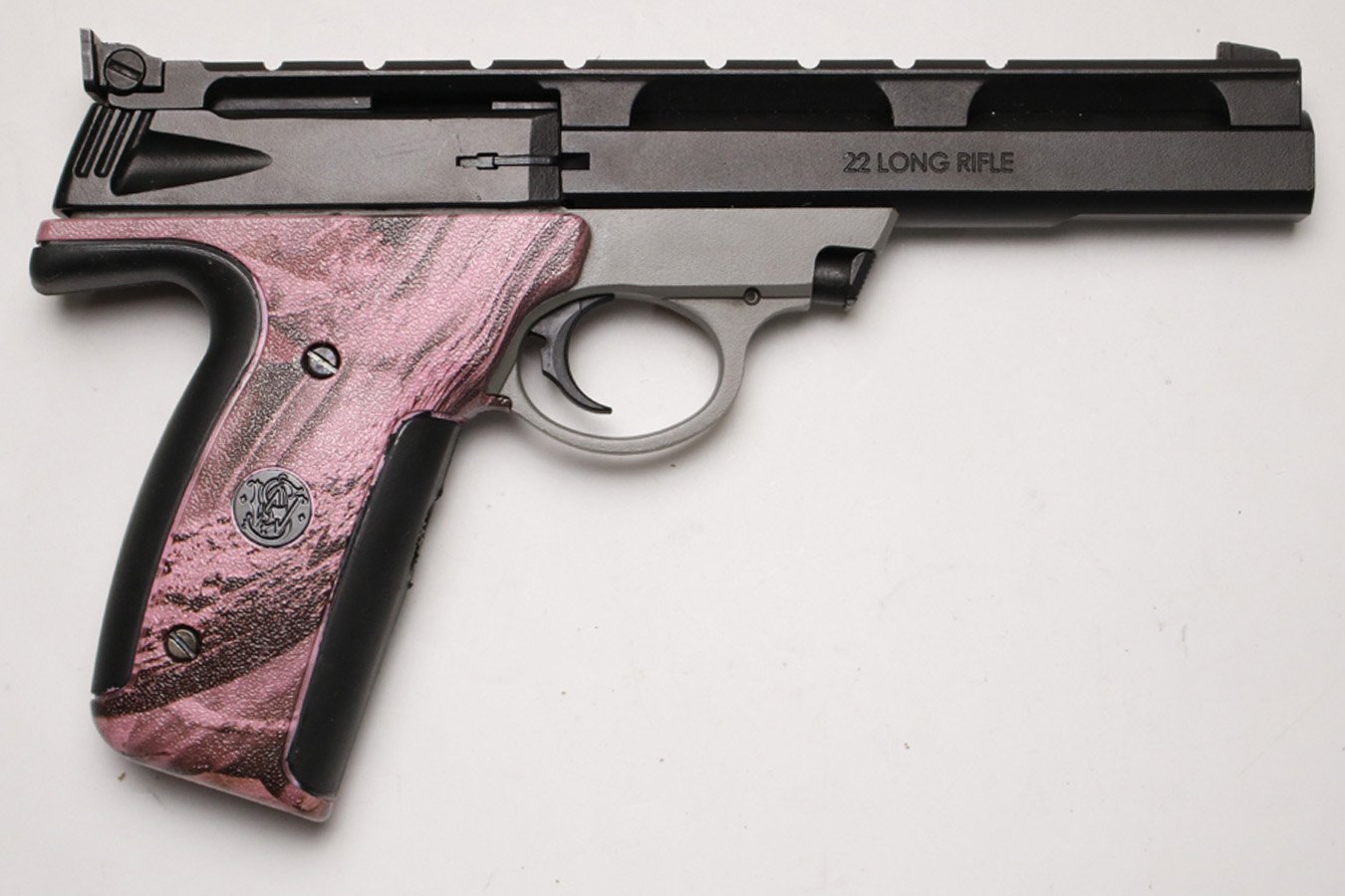 SMITH AND WESSON 22A-1 22LR Police Trade-In Pistol with Pink Camo Grips (Magazine Not Included)